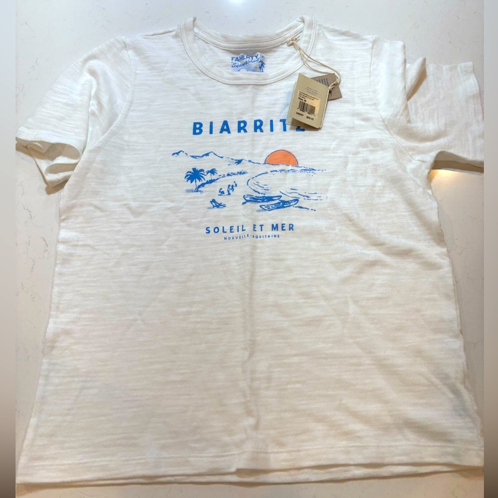 NET Faherty White T-Shirt with Blue Print